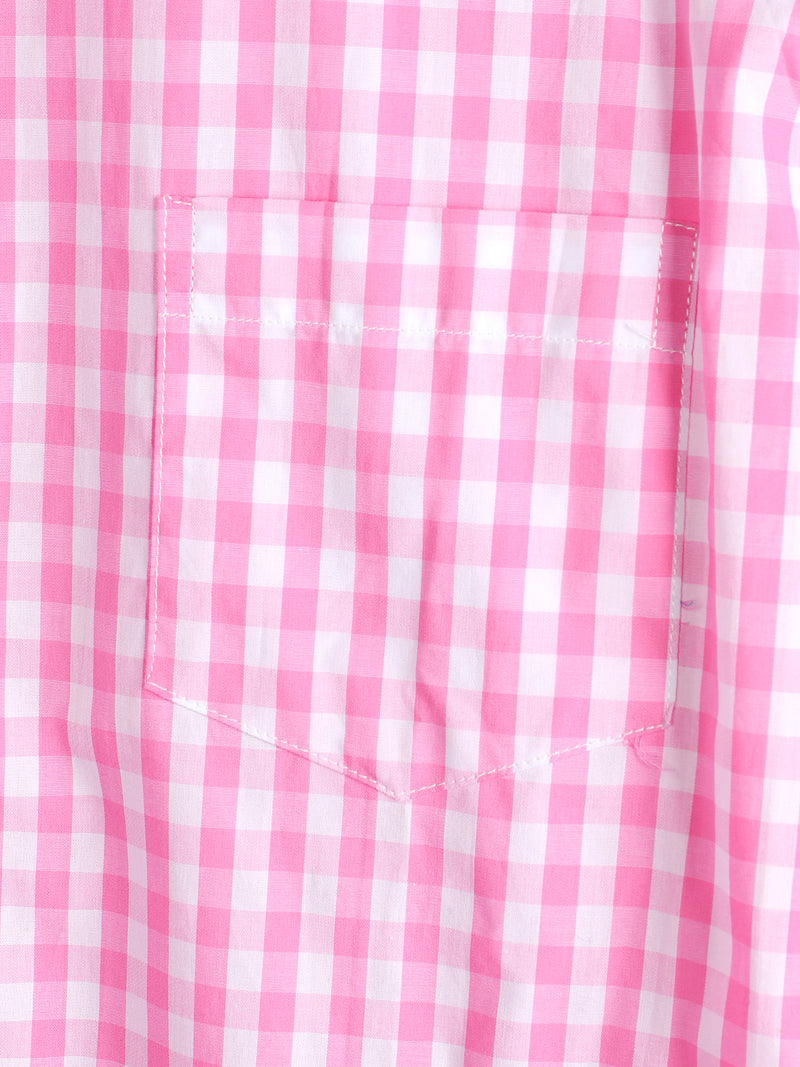 Men's 100% Cotton Long Sleeve Pink Plaid Print Shirt