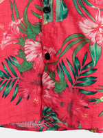 Men's Red Flower Tropical Hawaiian Cotton Short Sleeve Shirt