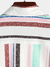 Men's Colorful Button Up Vertical Rainbow Striped Short Sleeve Pocket Shirt