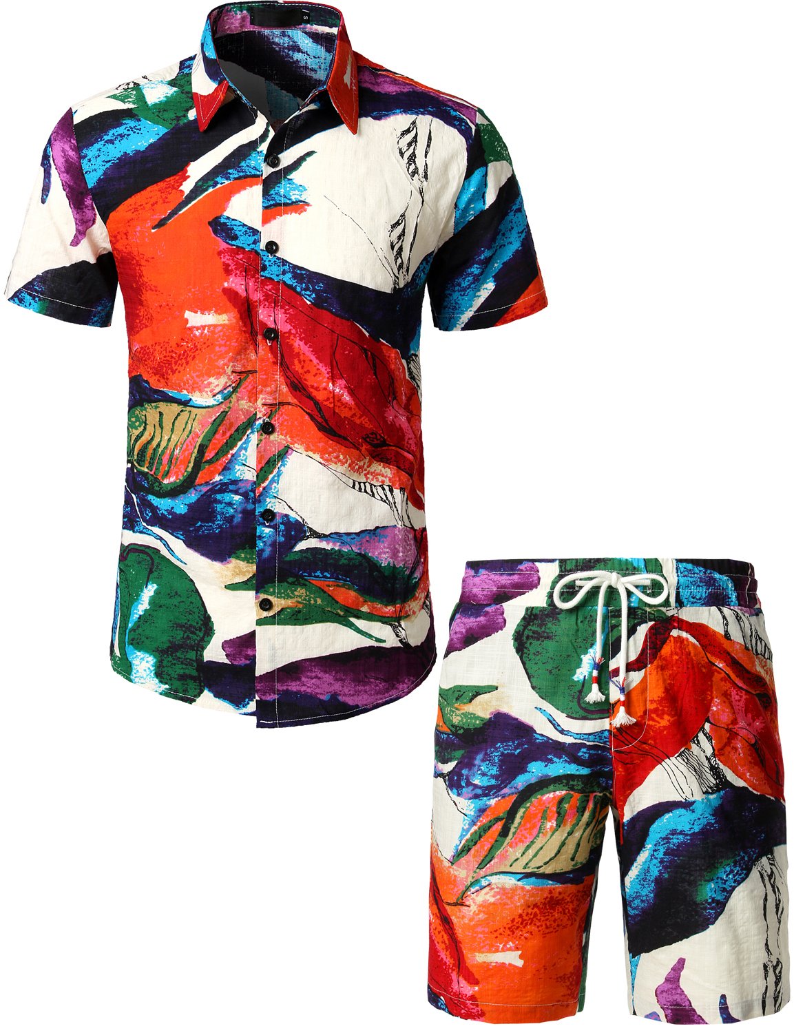 Men's Casual Colorful Hawaiian Shirt & Shorts Set