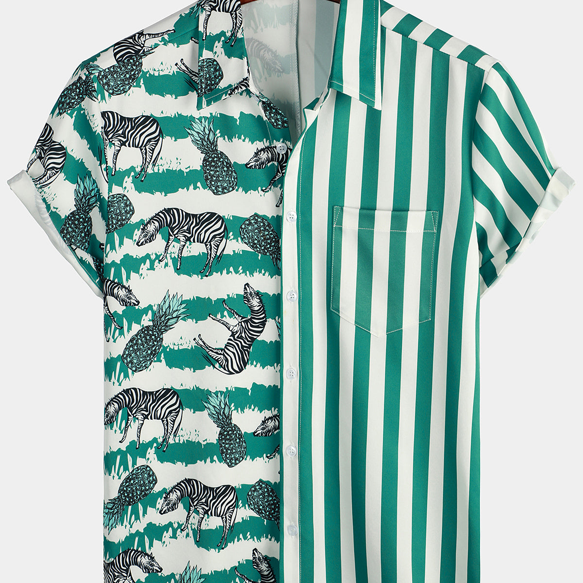 Men's Tiger & Striped Print Holiday Pocket Shirt