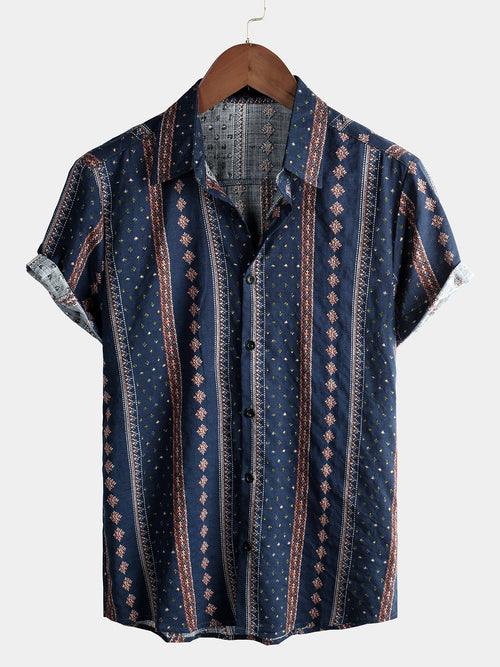 Bundle Of 3 | Men's Retro Button Up Short Sleeve Cotton 70s Shirt