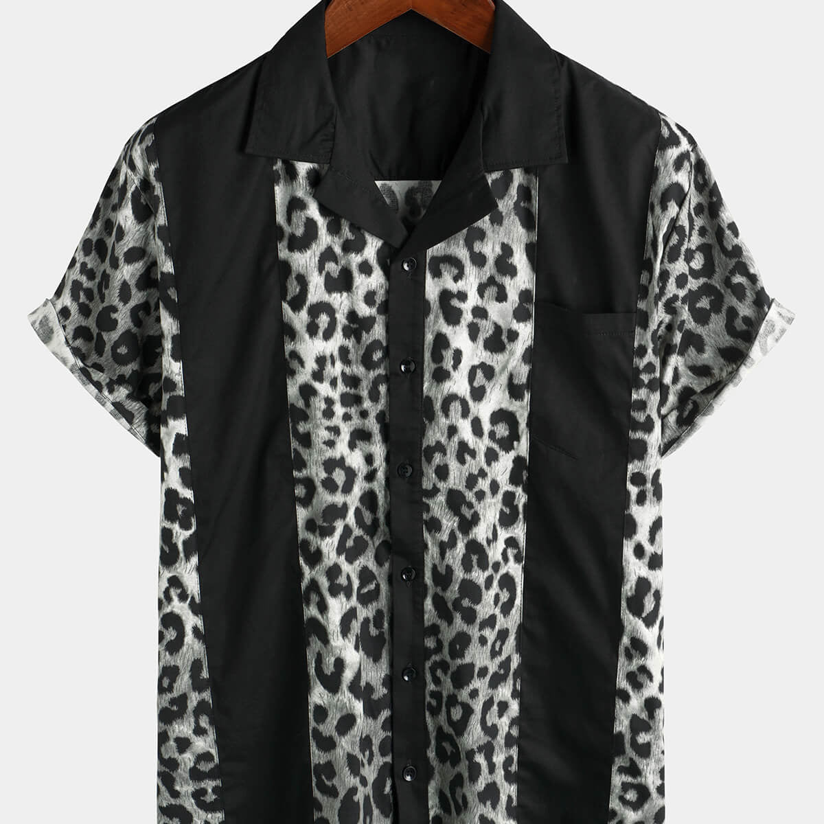 Men's Leopard Print Boling Casual Button Up Short Sleeve Hawaiian Summer Shirt