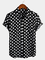 Men's Black Polka Dots Cotton Pocket Shirt