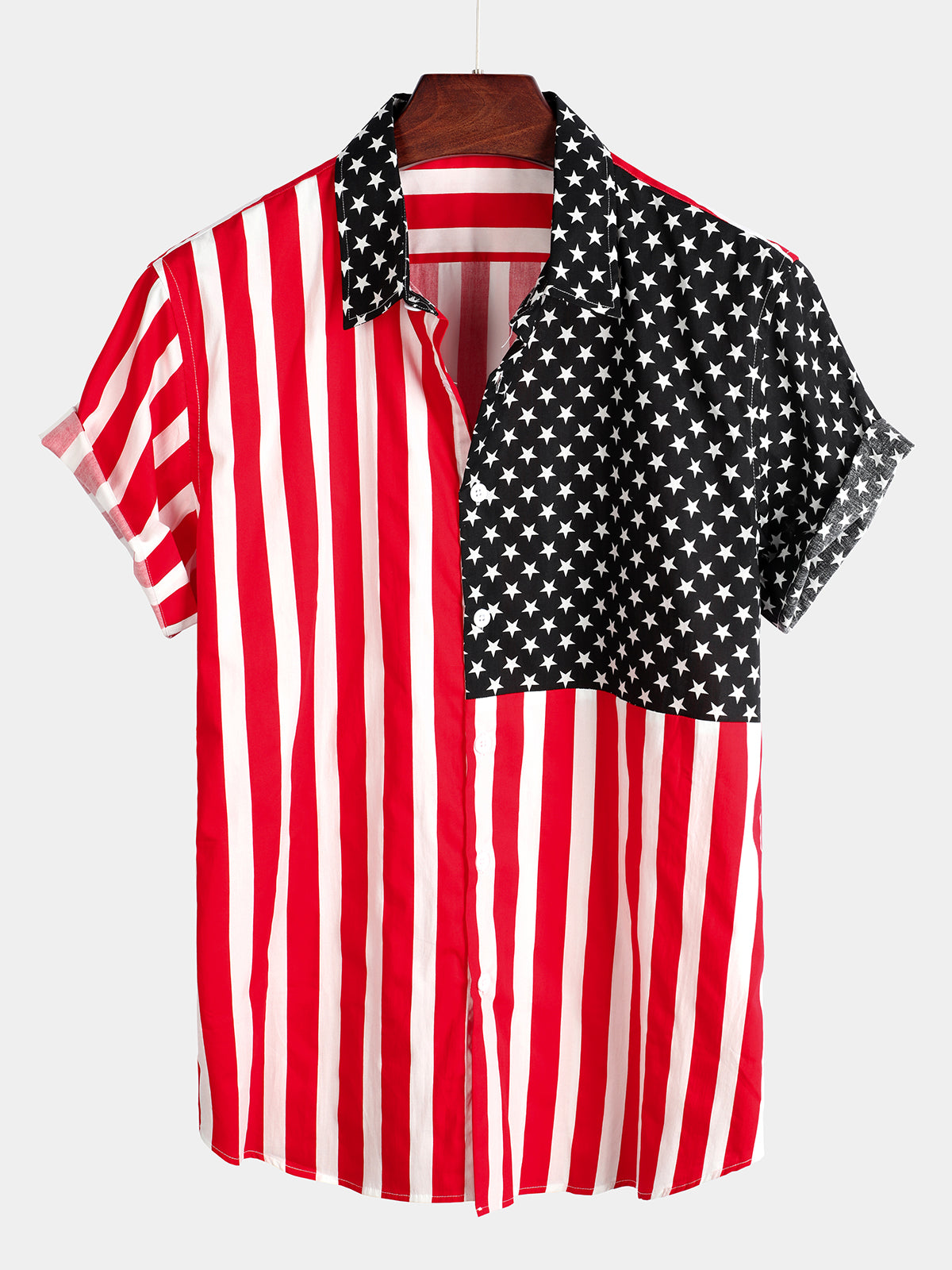 Men's Patchwork Cotton Pocket Short Sleeve Shirt