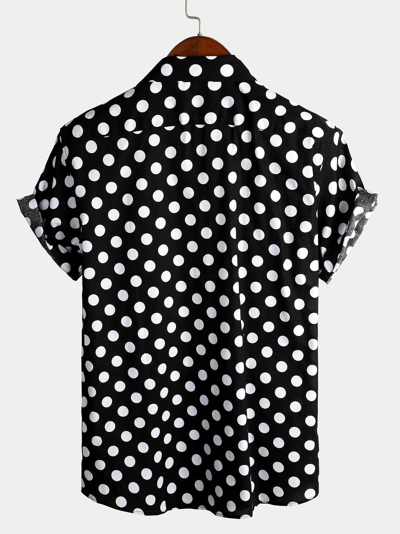 Men's Black Polka Dots Cotton Pocket Shirt