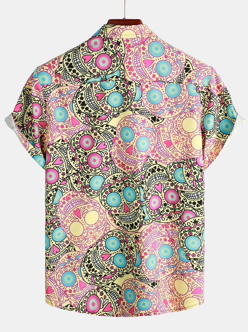 Bundle Of 2 | Men's Punk Rock Skull Print Short Sleeve Shirt