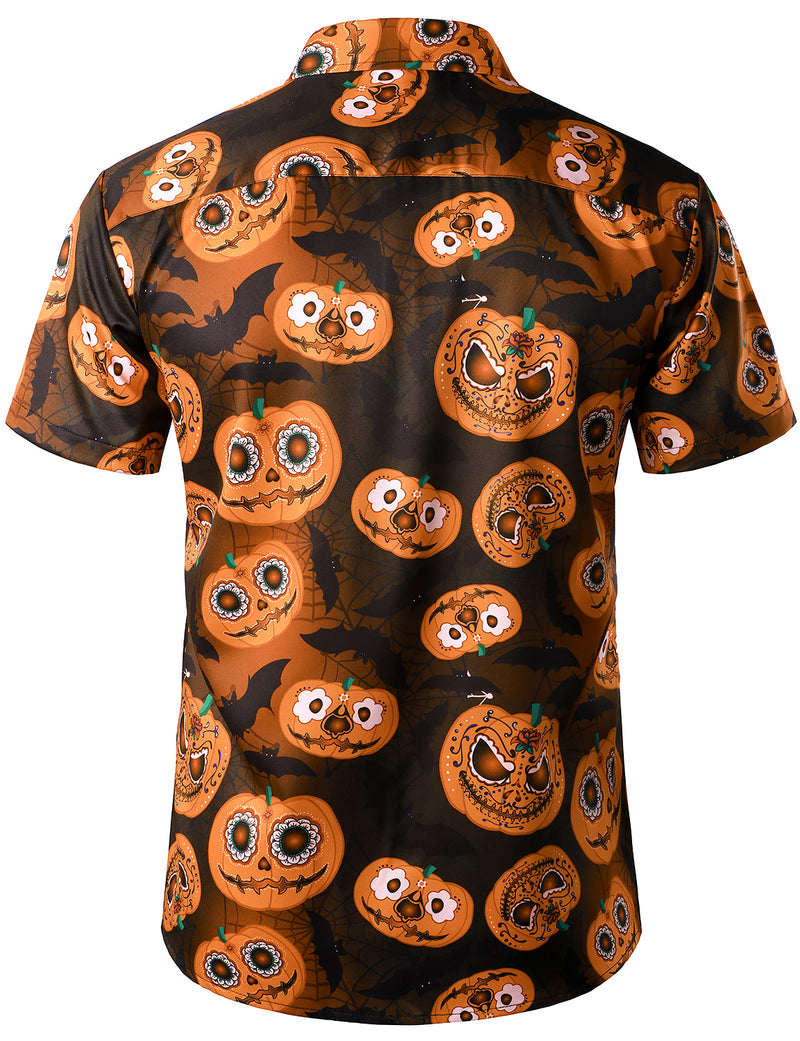 Men's Halloween Orange Pumpkin Short Sleeve Shirt