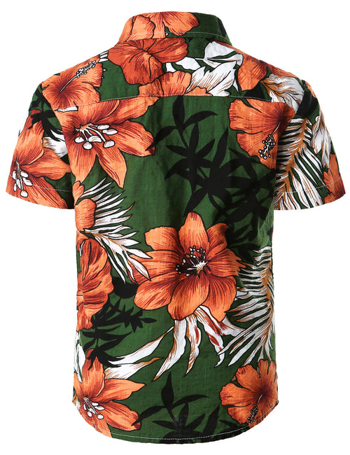 Boy's Green Tropical Flower Beach Short Sleeve Hawaiian Shirt