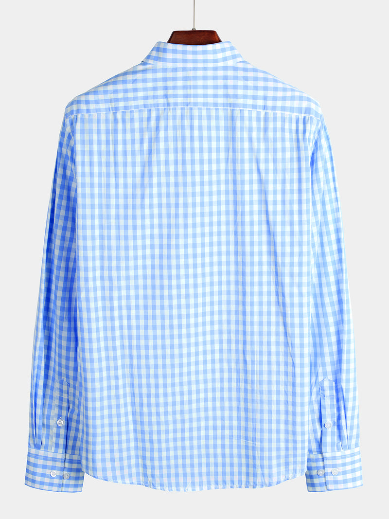 Men's 100% Cotton Long Sleeve Pink Plaid Print Shirt