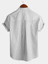Men's Cotton Striped Stand Collar Short Sleeve Shirt