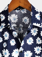 Men's Navy Blue Daisy Hawaiian Short Sleeve Shirt