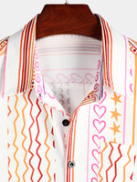 Men's Casual Striped Print Retro Pocket Button Up Summer Short Sleeve Shirt
