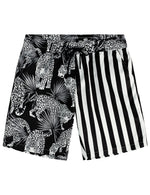 Men's Black Short Sleeve Animal Striped Patchwork Pocket Casual Shirt & Shorts Set