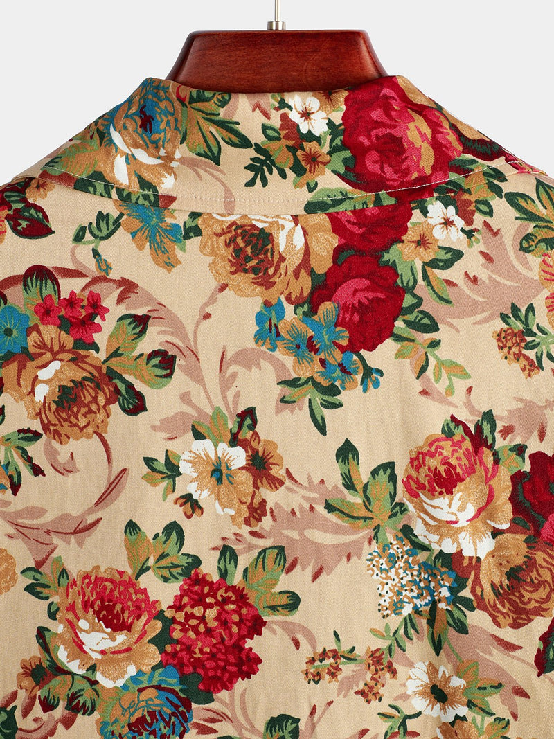Men's Holiday Cotton Flower Print Short Sleeve Shirt