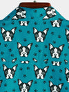 Men's Dog Pet Print Cotton Summer Button Up Casual Blue Short Sleeve Shirt