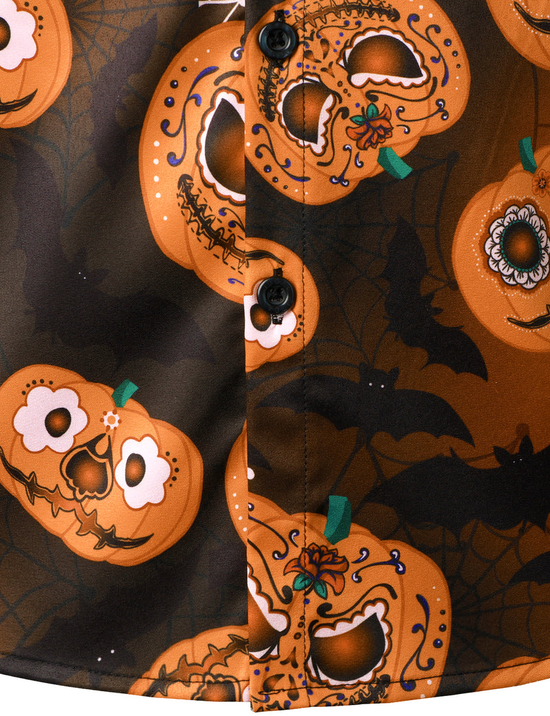 Men's Halloween Orange Pumpkin Short Sleeve Shirt