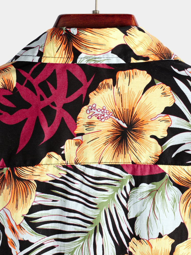 Men's Flower Print Tropical Hawaiian Short Sleeve Shirt