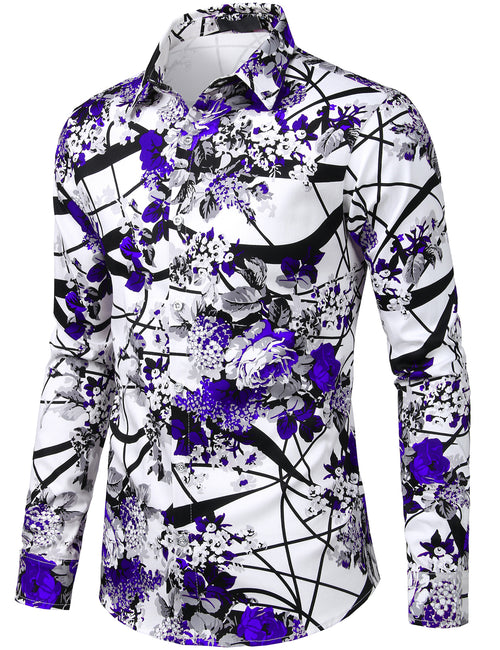 Chemise à manches longues décontractée à fleurs pour hommes