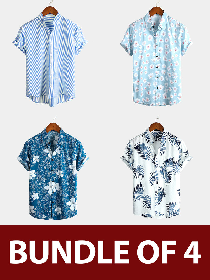 Bundle Of 4 | Men's Casual Button Cotton Short Sleeve Shirts