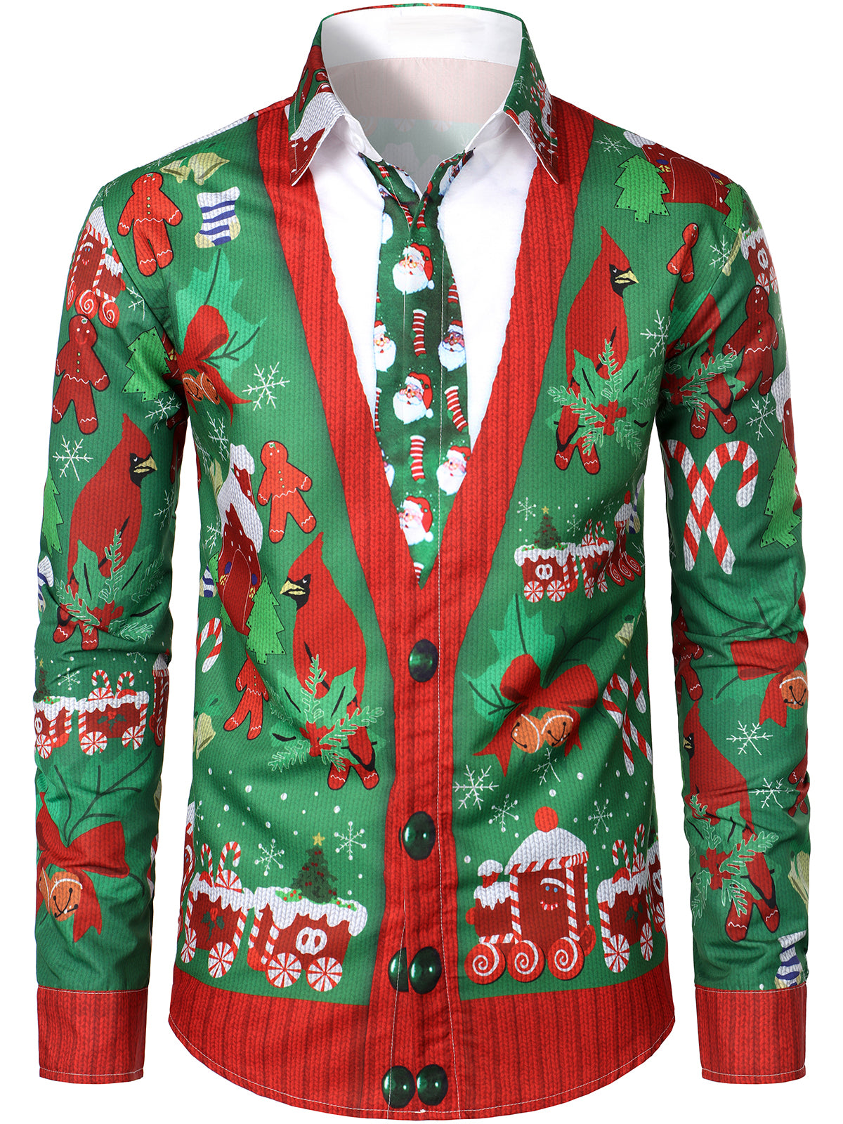 Men's Christmas Funny Outfit Themed Top Regular Fit Xmas Print Long Sleeve Shirt