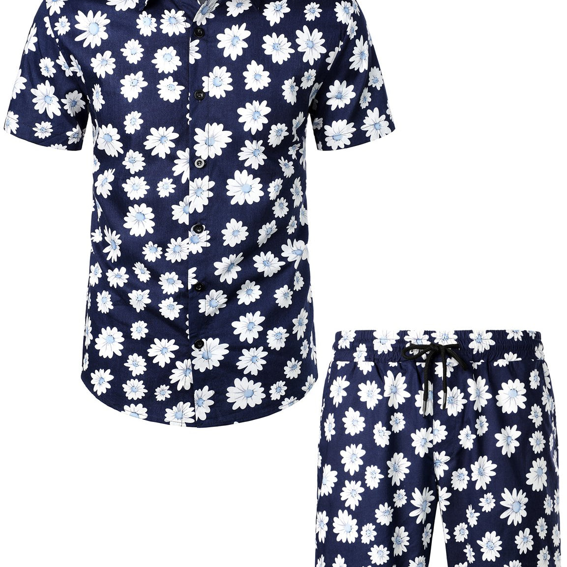 Men's Cotton Daisy Hawaiian Shirt & Shorts Set
