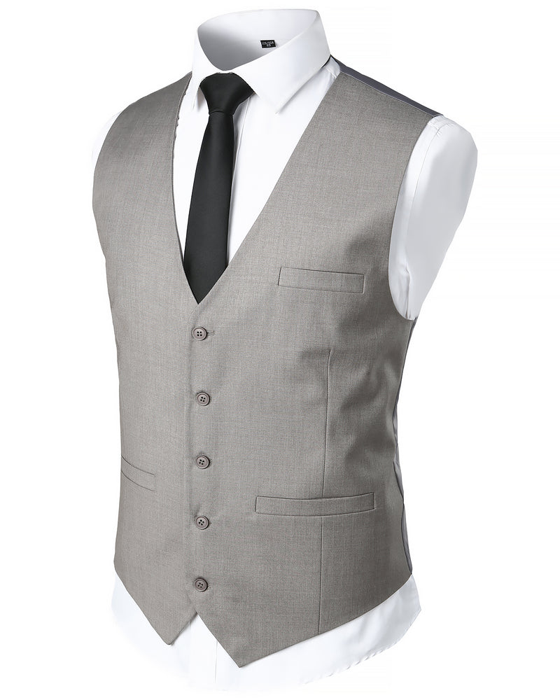 Mens V-Neck Formal Suit Vest Slim Fit Dress Vest Wedding Waistcoat for Tuxedo