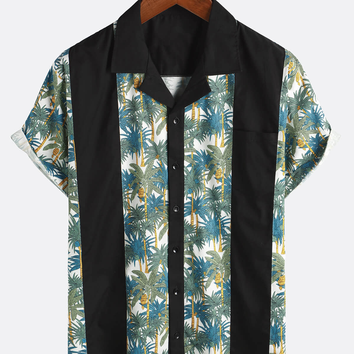 Camisa de verano hawaiana linda de manga corta con botones y estampado de palmeras tropicales para hombre