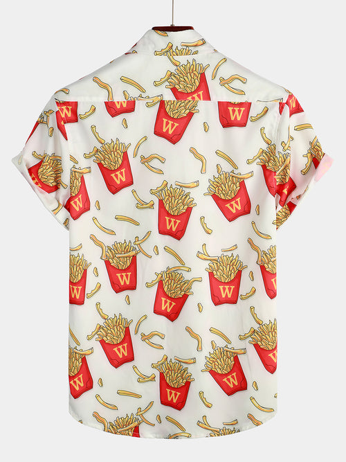 Men's Fries Print Short Sleeve Casual Shirt