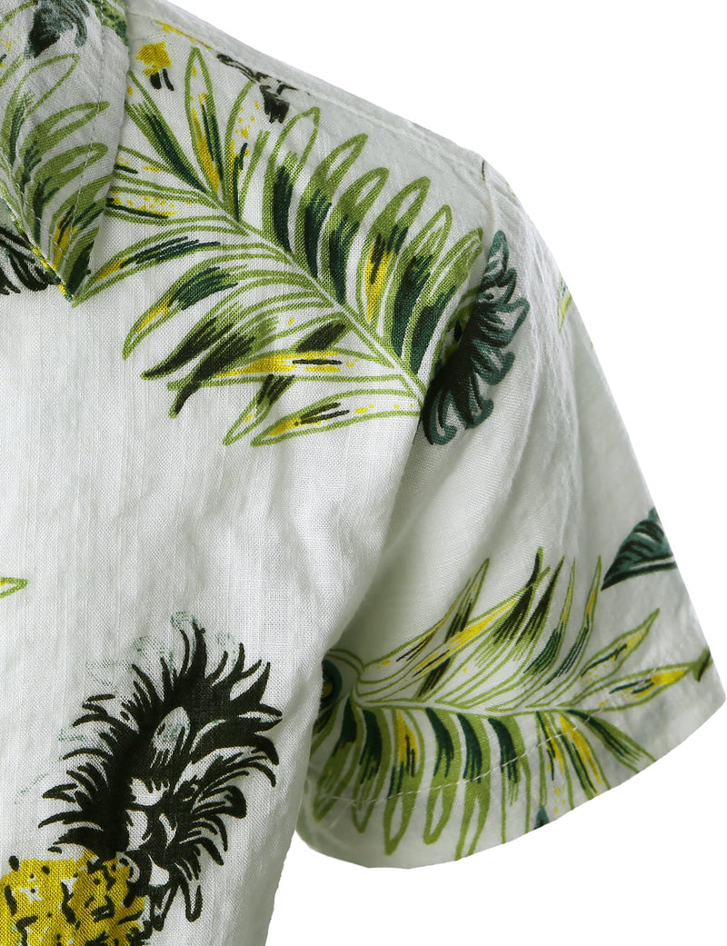 Boy's Pineapple Print Tropical Aloha Holiday Beach White Short Sleeve Shirt