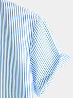 Men's Cotton Henley Breathable Stand Collar Solid Color Short Sleeve Classic Vertical Striped Shirt