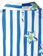 Men's Floral Blue and White Striped Print Summer Casual Flowers Aloha Short Sleeve Hawaiian Shirt