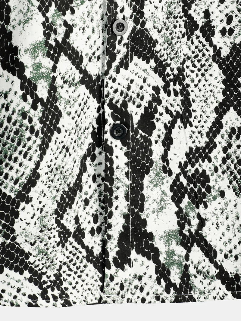Men's Snake Skin Print Animal Pattern Cool Button Up Cotton Short Sleeve Vacation Shirt