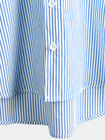 Men's Cotton Henley Breathable Stand Collar Solid Color Short Sleeve Classic Vertical Striped Shirt