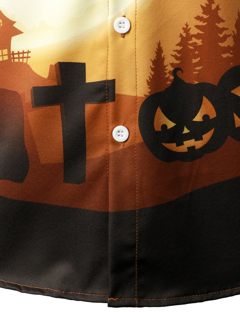 Men's Orange Pumpkin Halloween Short Sleeve Shirt