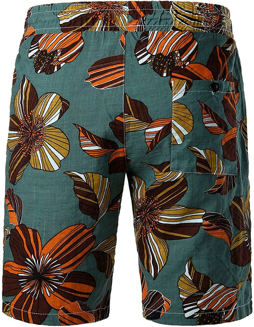 Men's Cotton Casual Green Flower Hawaiian Shorts