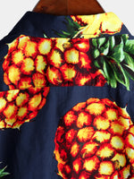 Men's Pineapple Print Holiday Pocket Cotton Shirt