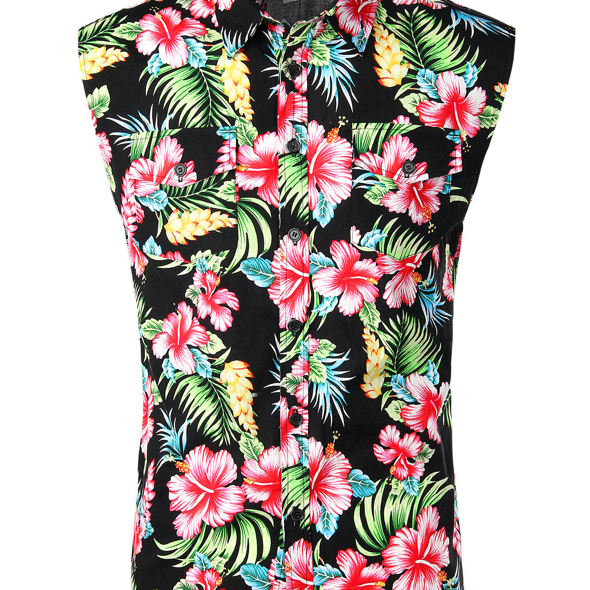Men's Floral Sleeveless Pocket Flower Beach Holiday Shirt