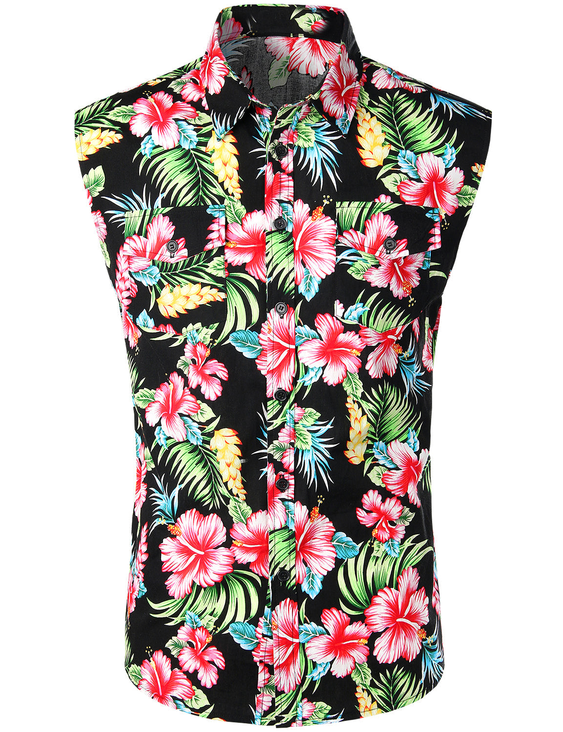 Men's Floral Sleeveless Pocket Flower Beach Holiday Shirt
