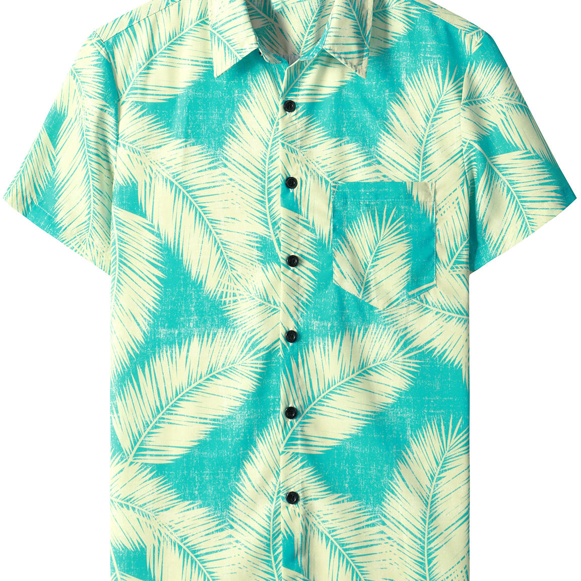 Men's Tropical Plant Leaf Print Vintage Pocket Short Sleeve Holiday Summer Aloha Green Hawaiian Shirt