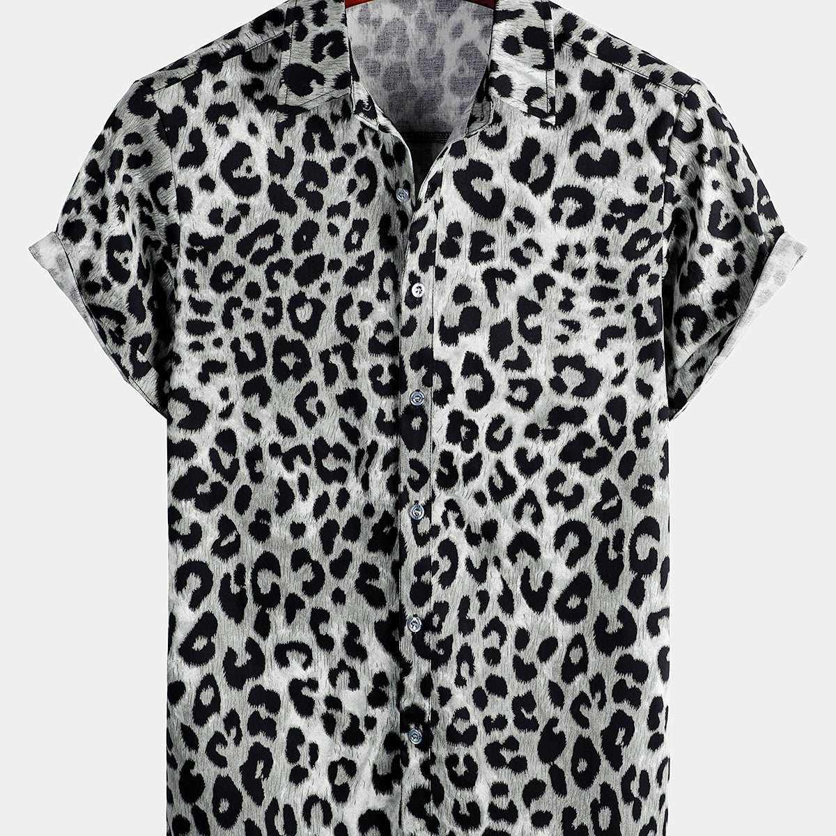 Men's Cotton Casual White Leopard Animal Print Cheetah Rock Button Up ...