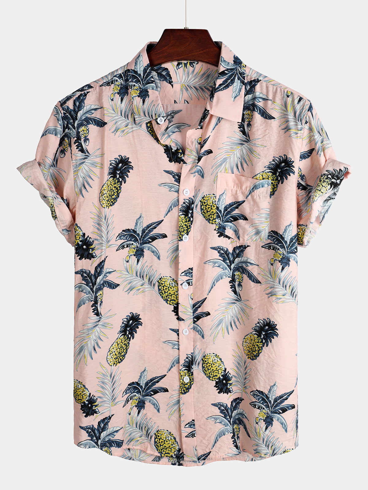 Men's Holiday Pink Pineapple Short Sleeve Pocket Shirt