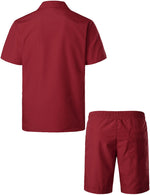 Men's Casual Short Sleeve Cuban Guayabera Shirt & Shorts Set