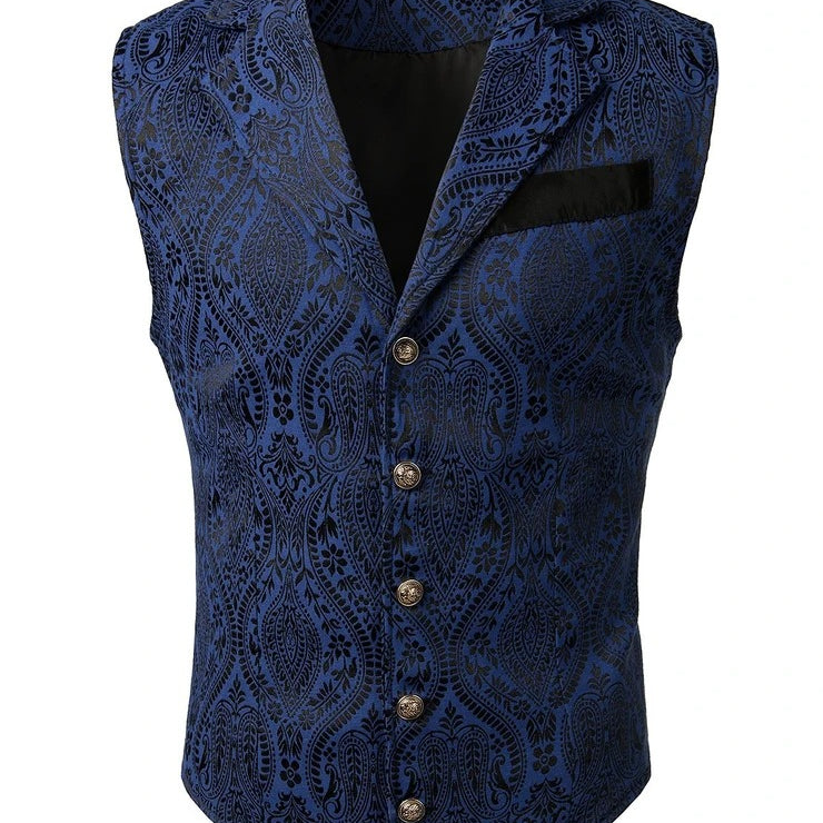Men's Victorian Suit Vest Vintage Paisley Steampunk Gothic Black Waistcoat