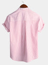 Men's Cotton Striped Stand Collar Short Sleeve Shirt