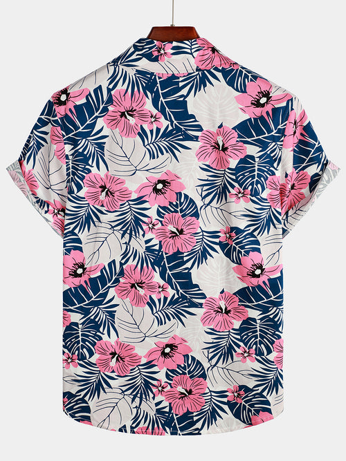 Men's Casual Flower Print Holiday Short Sleeve Shirt