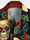 Men's Gold Skull Rose Print Short Sleeve Shirt