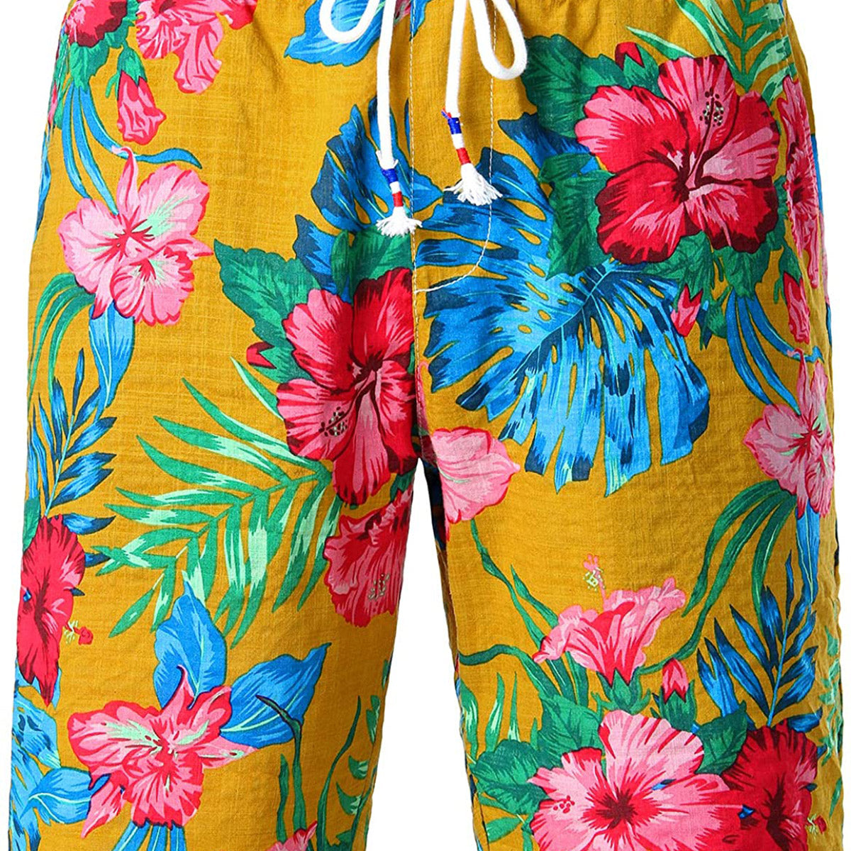Men's Cotton Casual Yellow Flower Hawaiian Shorts