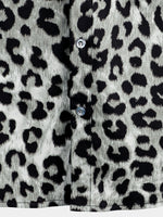 Men's Cotton Casual White Leopard Animal Print Cheetah Rock Button Up Short Sleeve Shirt