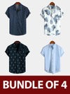 Bundle Of 4 | Men's Flamingo & Striped Print Casual Button Short Sleeve Shirts